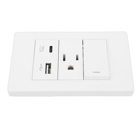 2 Pack Wall Outlet With Usb And Type C Ports, 15 Amp Duplex Receptacle Featuring Single Control Switch for fast charging.