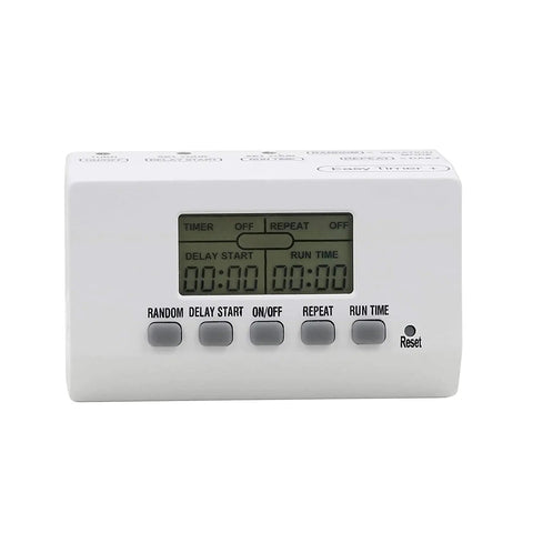 No Sweat Two Outlet Outdoor And One Outlet Indoor Digital Timer Combo Pack With 24 Hour Daily Auto Schedule with buttons.