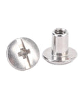 All In One 200 Piece Stainless Steel Rivet And Screw Fastener Kit For Leather Crafts Flat Head Rivets And Screws For DIY Repairs And Decoration Great For Belts, Bags, Wallets And Everyday DIY Projects. silver flat head stainless steel screw rivet close-up