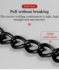 Premium Stainless Steel Door Chain Lock With Heavy Duty Sliding Bolt Gate Latch Hardware For Knockback Entry Security and Tough Outdoor Rust Free Daily Grind Protection showing a 3MM solid black chain with a close-up view.