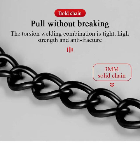 Premium Stainless Steel Door Chain Lock With Heavy Duty Sliding Bolt Gate Latch Hardware For Knockback Entry Security and Tough Outdoor Rust Free Daily Grind Protection showing a 3MM solid black chain with a close-up view.