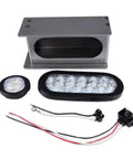 Two Pack Clear Tail Light Kit With Steel Housing For Trucks Fits Chevy Silverado 1500 2500 3500 HD GMC Sierra Toyota Tundra 6 Inch Oval LED Trailer Tail Lights And Marker Lights, steel housing, wiring components visible.