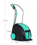 Portable Metal Hose Reel Cart With Smooth Rolling Wheels And Easy Step Operation Garden Hose Organizer shown from the side with dimensions.