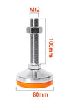 Heavy Duty Adjustable Rubber Leveling Feet With Thick Carbon Steel Base Plate And Threaded Support Legs For Machinery And Equipment Racks, 100mm tall, 80mm wide.