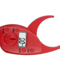Digital Fat Caliper with Nonslip Grip, ABS, 50mm Ranging, Red displaying measurement screen and buttons.