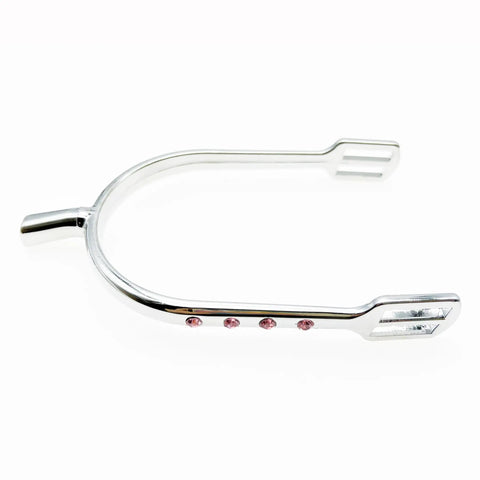 Prince Of Wales Rhinestone Bling Riding Spurs for Women with leather straps, chrome plated zinc alloy bumper spurs, side view