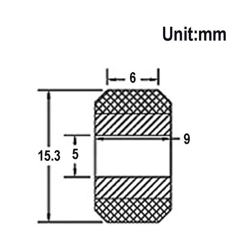 Top Shelf Pom V Slot Wheels And Pulleys Kit With Double Bearings dimensions diagram in mm, showing sizes of 6, 9, 5, and 15.3.