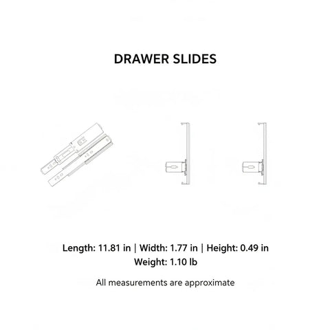 Diagram of Stainless Steel Soft Close Drawer Slides For Kitchen Cabinets And Wardrobes with dimensions and side view details.