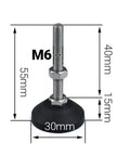 16 Pack Stainless Steel Adjustable Furniture Feet Heavy Duty Swivel Leveling Pads With Threaded Base, M6 threaded foot pad dimensions.