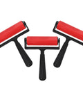 3 Piece Manual Stamping Ink Roller Kit Featuring A Super Silky Smooth Cylinder And Rugged Red Plastic Handle, black handles and red rollers for easy paint application.