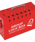 Red USA Made Portable Steel Group Lockout Tagout Box for Lockouts and Keys, Durable Lock Box Holds Up to 13 Padlocks