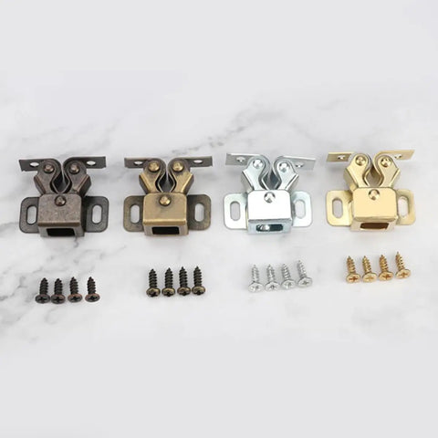 10 Pack Adjustable Steel Door Buckle Latches With Spring Ball Mechanism for cabinets in various finishes on marble surface