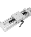 High Precision Manual Linear Stage Sliding Table With 80 By 80 Millimeter Table And 150 Millimeter Stroke For Optical Lab And Precision Inspection, front view