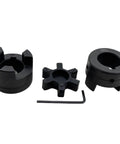 1 Inch Bore Flexible 3 Piece L Jaw Coupling Set with Rubber Spider for Log Splitter, HT250 Cast Iron, Two Set Screws, Side View