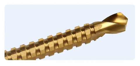 Awesome HSS Step Drill Bit Set With Hex Shank For Metal Wood And Plastic Perfect DIY Gear Include Multi Size Saw Bits From 4 To 32mm Tough Cutter Tools You Need To Tackle Any Project Like A Real Pro Today. gold HSS step drill bit close-up for metal, wood and plastic