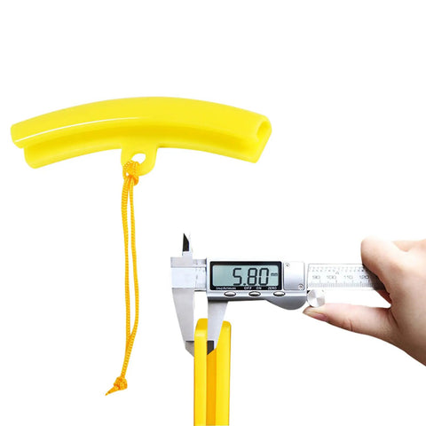 Yellow PU Wheel Rim Protector 5.91 x 0.98 in with digital caliper measuring 5.80 mm thickness.