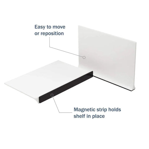 Heavy Duty Magnetic Shelf Divider Keep Your Kitchen Space Tight Six By Four Inches White Plastic Tray With Beefy Black Magnet Backing Awesome For Pantry Cabinet And Fridge Storage Tough Setup For Regular Folks Without Any Goofy Mess