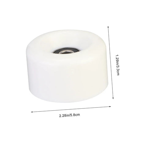 Close-up of a single white wheel from 4 Pack Wear Resistant PU Double Row Roller Skate Wheels With Bearings In White For Quad Skates.
