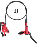 Solid As A Rock Hydraulic Disc Brake Kit Front Mount 800mm Line Two Piston Caliper with red finish and included bolts.