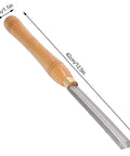 Wood lathe turning chisel with wooden handle and steel shaft, 42 cm long.