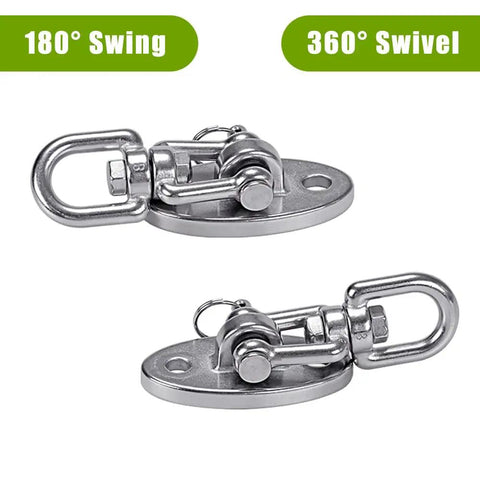 Heavy Duty Ceiling Swing Mount Set Stainless Steel Hangers With Free Swivel Hooks For Yoga Swing Indoor Outdoor Swing Set Porch Swing Chair And Punching Heavy Bag 2000 Lbs Capacity Each 2 Pack displayed with 360° swivel function