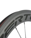 Close-up of Carbon Fiber Road Bike Wheelset 700C Clincher, 50mm Deep Rim, showcasing matte finish and transparent decal.