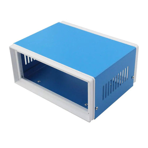 Blue Metal Junction Box Enclosure Built For DIY Electrical Projects With Four Leg Stand A Real Go To Workhorse Project Box
