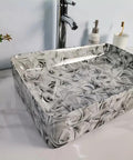 USZWBY Vessel Sinks Bathroom Vessel Sink Hotel Art Wash Basin Marble Pattern Ceramic Bathroom Bowl Sink in sleek rectangular design.