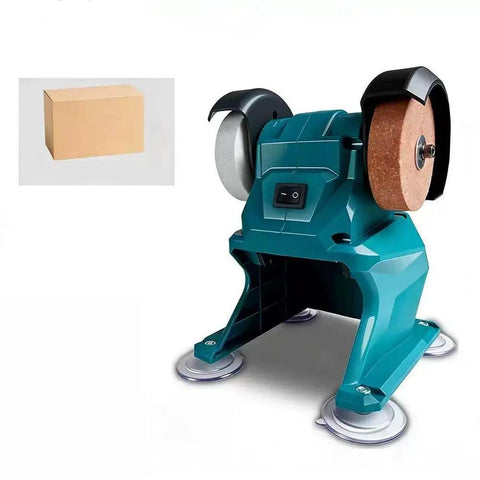Compact Vertical Bench Grinder Mini Electric Sharpener Rechargeable Cordless Machine For Knife Tool Rust Removal Polishing And Diy Craft Projects Home Workshop Use Portable Desktop Grinding Unit with black and gray design