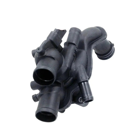 Direct Fit Coolant Thermostat Housing Assembly Replacement Fits Peugeot 2008 And 207 Engine Cooling Systems, black plastic design.