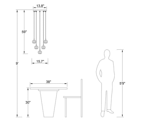 Diagram of 10 Light Stair Crystal Chandelier With Raindrop Globe Glass Ceiling Lighting In Nickel Finish dimensions