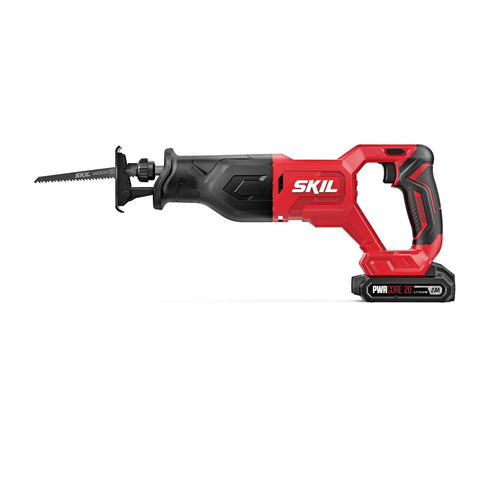 Built Tough No Sweat 20V Brushless Nine Piece Cordless Power Tool Combo Kit includes a red and black reciprocating saw.