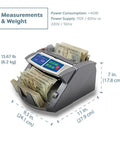 Commercial Grade Money Counter With Ultraviolet And Magnetic Counterfeit Detection, 200 Bill Hopper, LCD Display, Dimensions Shown