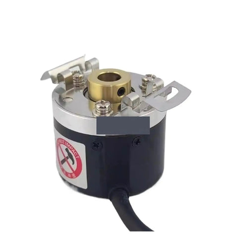 Close-up of industrial rotary encoder for accurate speed measurement and easy setup, built to last in automation machinery.