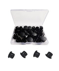 Thirty Pcs Black Plastic Hole Plugs For Cabinet And Screw Holes, 13 Mm Bottom Diameter, displayed in a clear case
