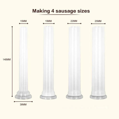 Four nozzle sizes for Stainless Steel Vertical Sausage Maker Filler With Suction Base And Manual Crank For Home Use Or Small Businesses