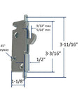 Black Patio Door Handle Set With Mortise Lock For Replacement Sliding Glass Doors, 3-15/16 Inch Screw Hole Spacing diagram