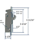 Upgrade Your Slide Door Game With This Heavy Duty 45 Degree Mortise Lock Assembly Built Tough For Patio Entrances Featuring 3 11 16 Inch Center Measurement And Hassle Free Swap Install, shown with measurements.