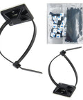 Self Adhesive Wire Clips And Cable Zip Tie Mounts 1 Inch With 8 Inch Zip Ties Black UV Protected Outdoor 100 Pcs Sticky Wire Fasteners