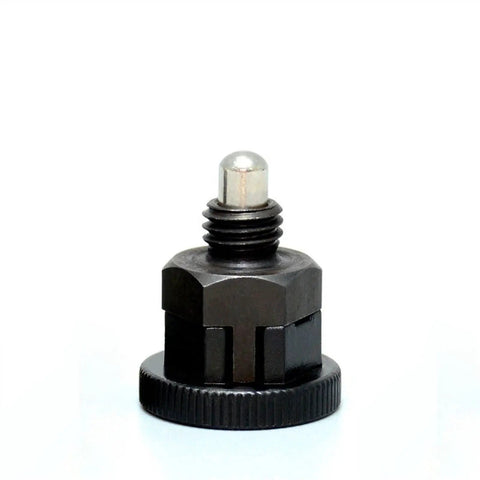 Pro Grade M8 Self Locking Knob Indexing Plunger With Spring Loaded Fixed Position Dowel Pin showcasing a heavy-duty locking screw.