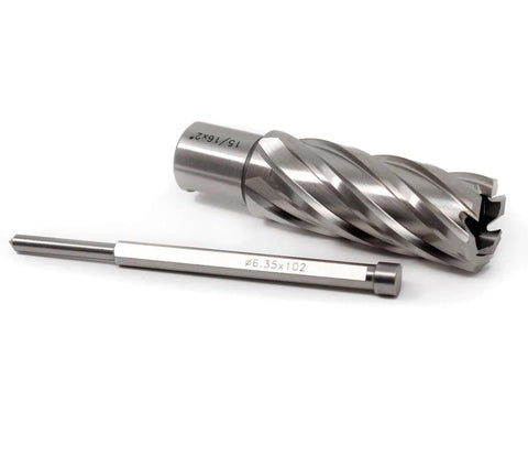 Oscarbide 2-piece set: annular cutter 15/16x2 in steel with Weldon shank and mag drill bit