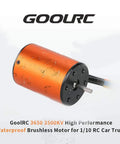 Waterproof 3650 3500KV Brushless Motor With 60A ESC Combo for 1/10 RC car truck, orange motor with visible shaft.