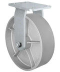 Top Shelf 10 Inch Rigid Caster Featuring Kingpinless Design And Gritty Gray Iron Steel Wheel For Rough Shop Jobs Handling Up To 2500 Pounds Heavy Duty Grind, showing mounted design.