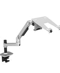 Premium Aluminum Desk Mount With Flexible Spring Arm Fits 17 To 27 Inch Screens And Laptops, sleek silver design.