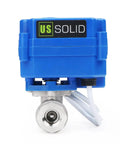 Front view of Motorized Ball Valve Quarter Inch Full Port NSF Certified 304 Stainless Steel Drinking Water Safe Auto Return
