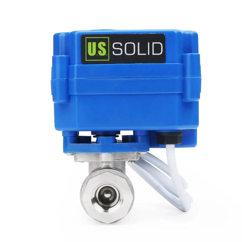 Front view of Motorized Ball Valve Quarter Inch Full Port NSF Certified 304 Stainless Steel Drinking Water Safe Auto Return