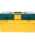 Front view of Super Slick Portable Plastic Toolbox Storage Case For Snagging Hardware And Organizing Nifty Knacks.