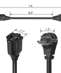 Low Profile Angled Flat Head Extension Cord 1 Foot 3 Prong SJT 14 AWG Power Cable for Indoor Use, ETL Listed, 3 Pack