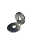 Two Qty 25 3/8 In By 1-1/2 In OD Stainless Steel Extra Thick Fender Washers, industrial hardware with visible markings.