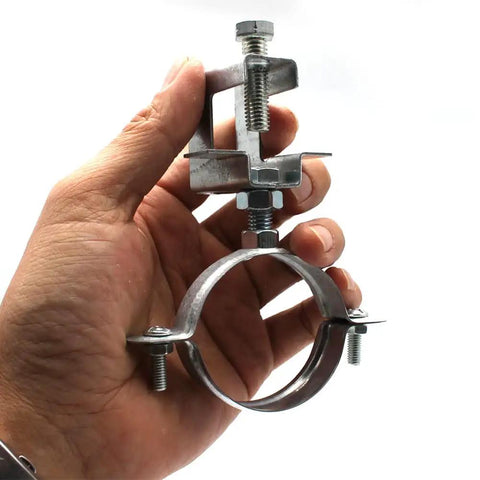 8 Pack Conduit Hangers With Beam Clamp And Pipe Support Bracket For I Beam Installation, 2 Inch Cable Clamps, hand holding one piece